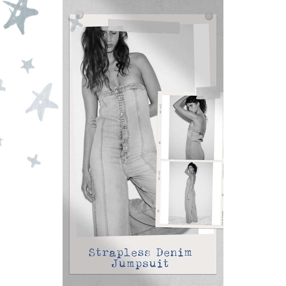 Zara Strapless Denim Jumpsuit